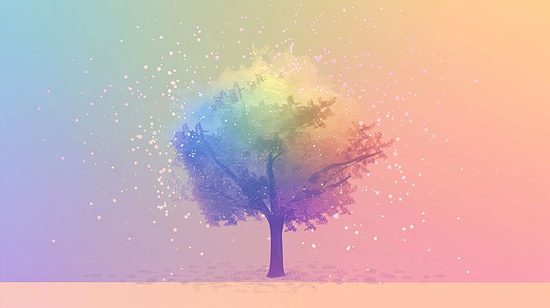 tree, flat, 2D, simple vector art, shiny and iridescent, soft pastel colours, --ar 16:9 --v 6.0 --style raw